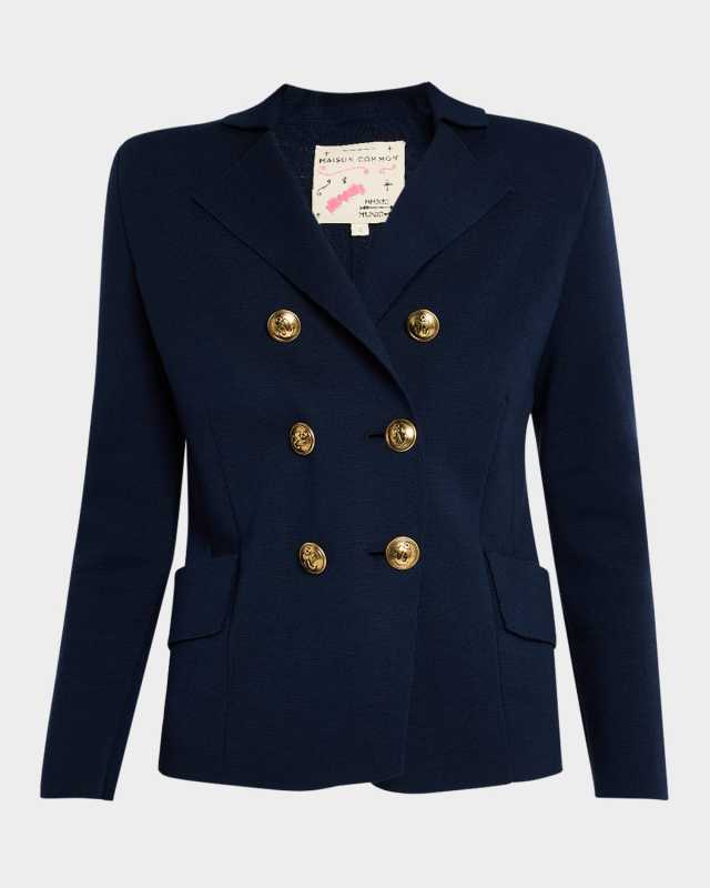 Nautical Double-Breasted Merino Knit Jacket
